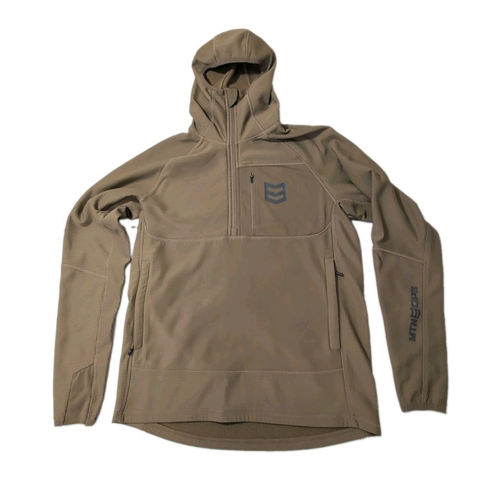 Mtn Ops Geo Grid Fleece Hoodie Mens M Khaki Pullover Zip Tactical Tech Active